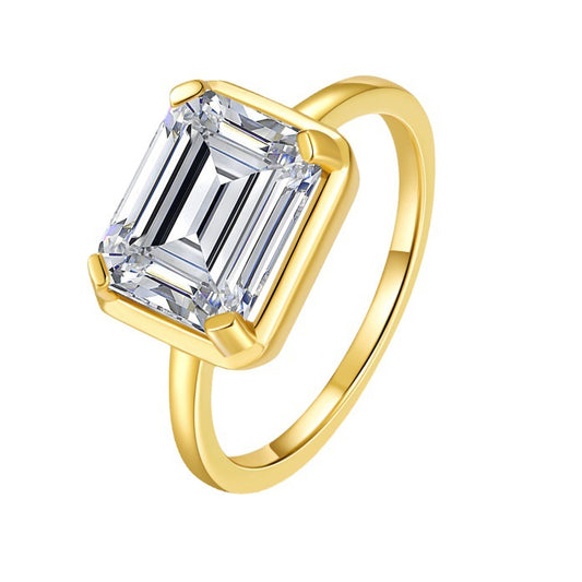 Moissanite Emerald Cut Solitaire Bezel Set Ring