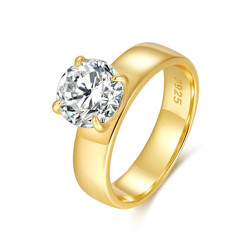 Moissanite Classic Wide Band Solitaire Engagement Ring