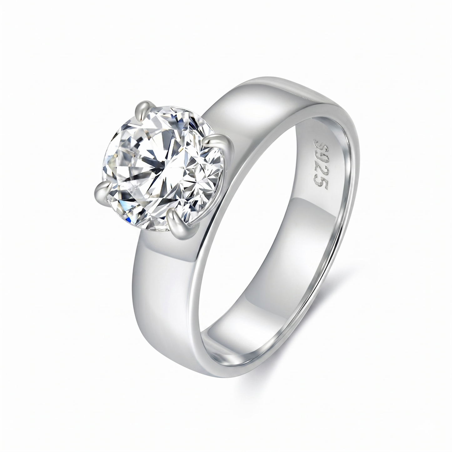 Moissanite Classic Wide Band Solitaire Engagement Ring