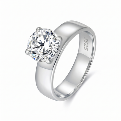 Moissanite Classic Wide Band Solitaire Engagement Ring
