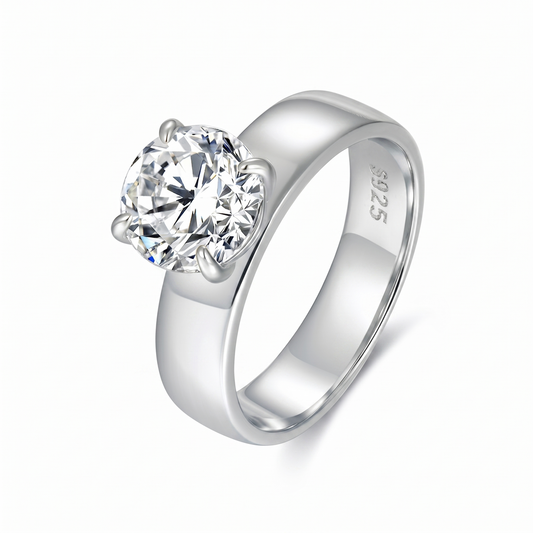 Moissanite Classic Wide Band Solitaire Engagement Ring