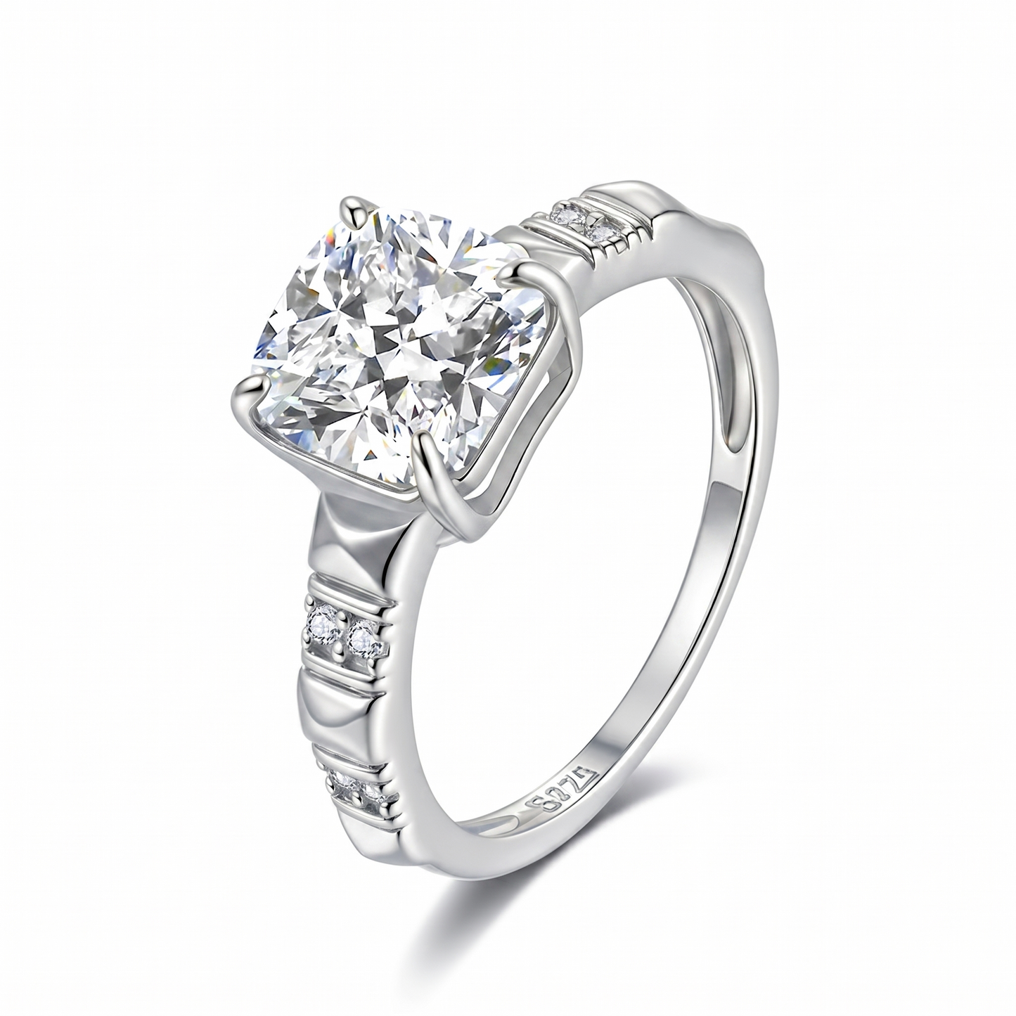 Moissanite Cushion Cut with Studded Shank Ring