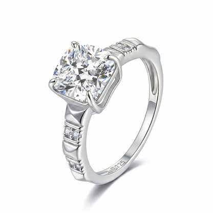 Moissanite Cushion Cut with Studded Shank Ring