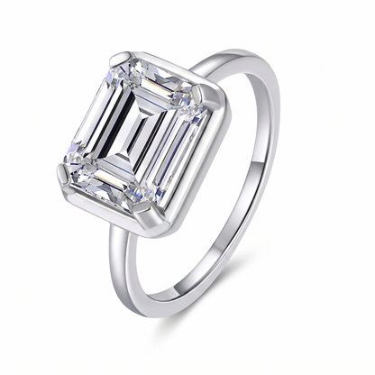 Moissanite Emerald Cut Solitaire Bezel Set Ring