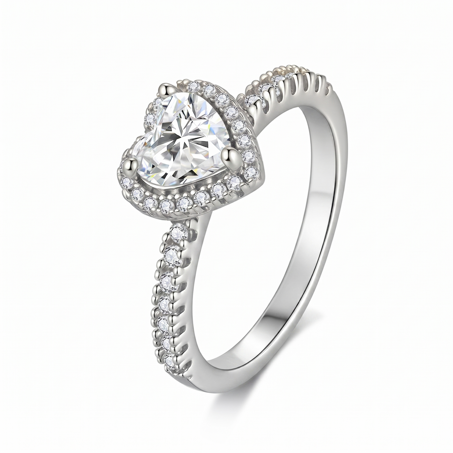 Moissanite Heart-Shaped Halo Ring