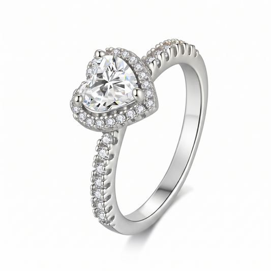 Moissanite Heart-Shaped Halo Ring