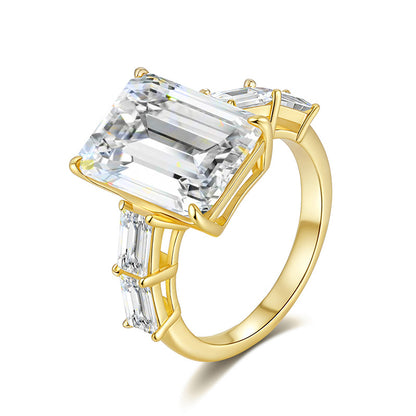 Moissanite Large Carat Emerald Cut with Tapered Accents Ring