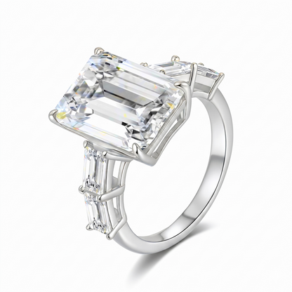 Moissanite Large Carat Emerald Cut with Tapered Accents Ring