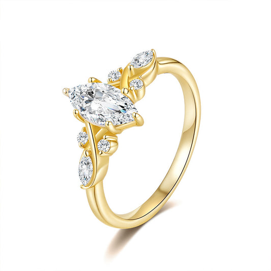 Moissanite Marquise Cut Vine Leaf Ring