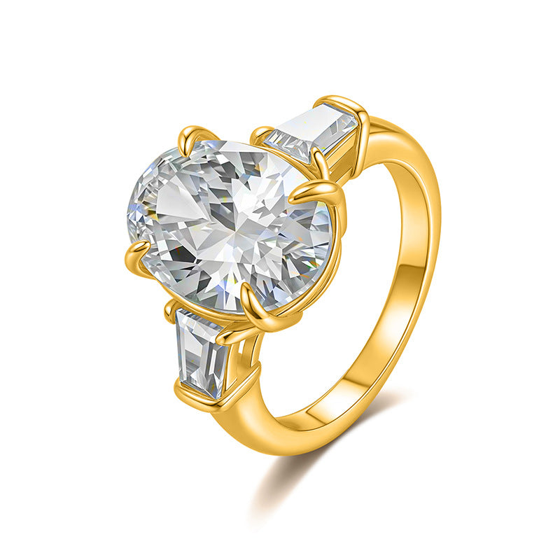 Moissanite Oval Cut with Baguette Accents Ring