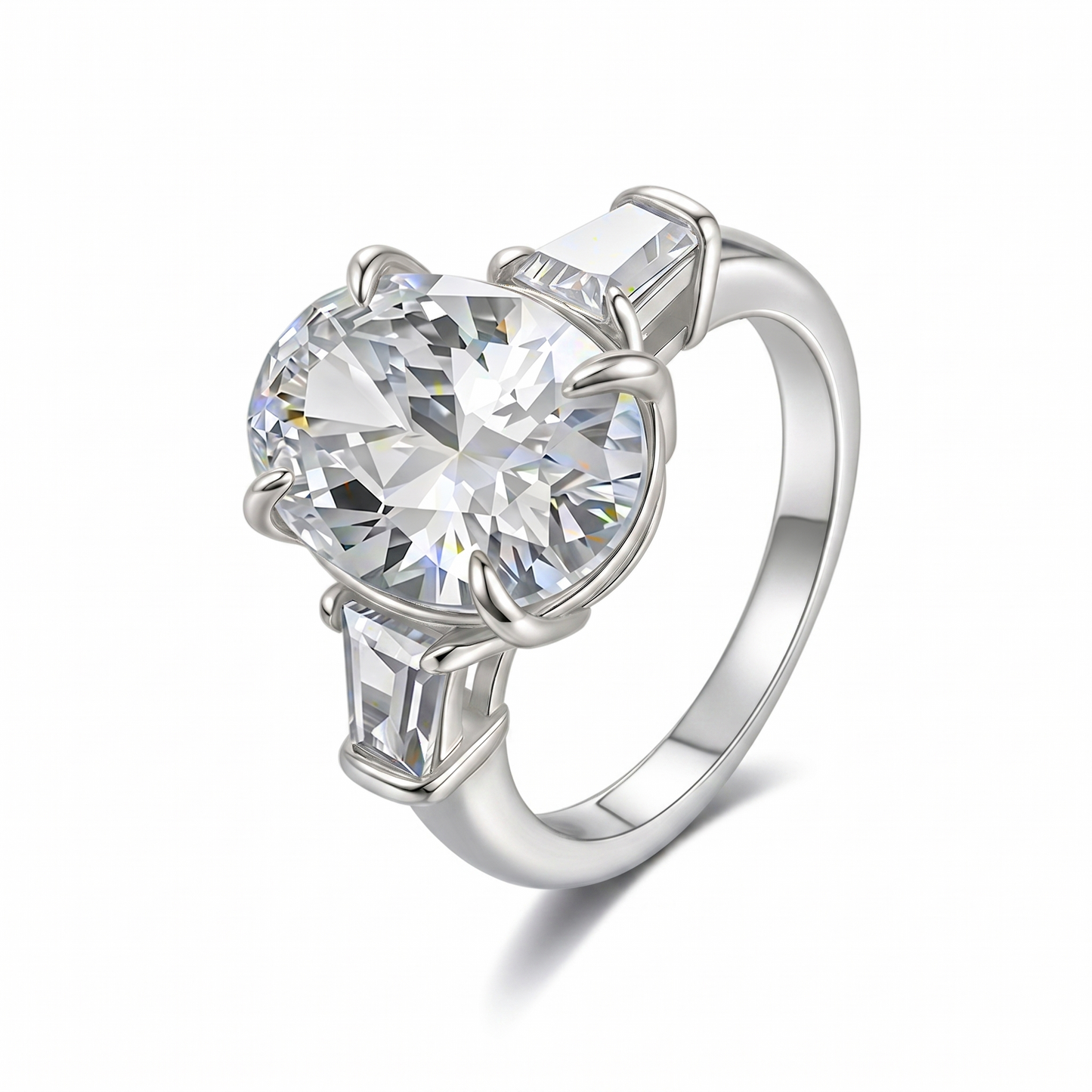 Moissanite Oval Cut with Baguette Accents Ring