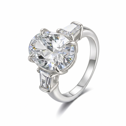 Moissanite Oval Cut with Baguette Accents Ring