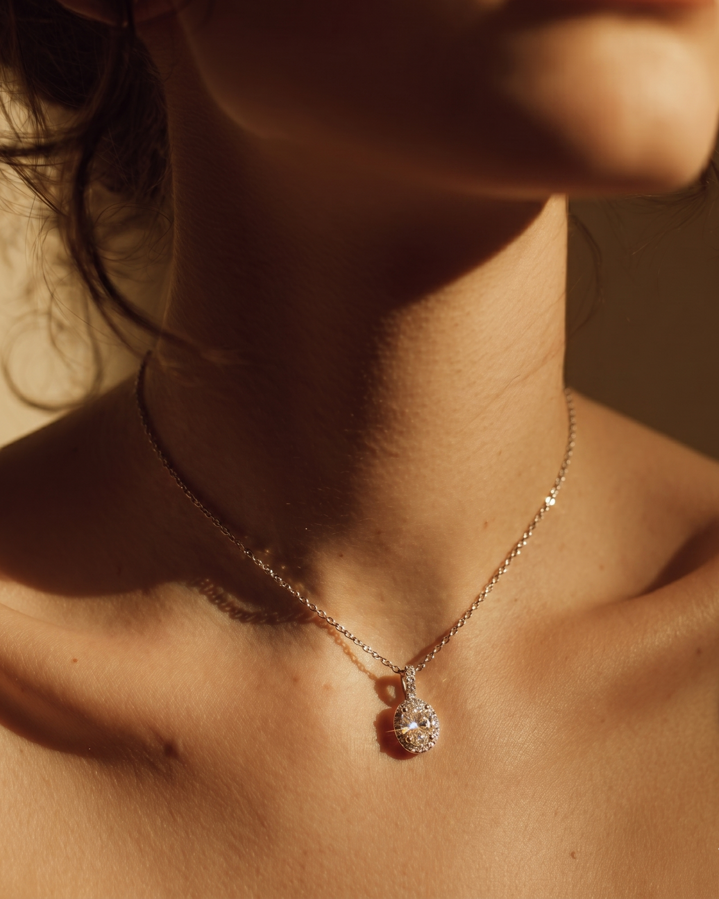 Moissanite Oval Cut Halo Pendant Necklace