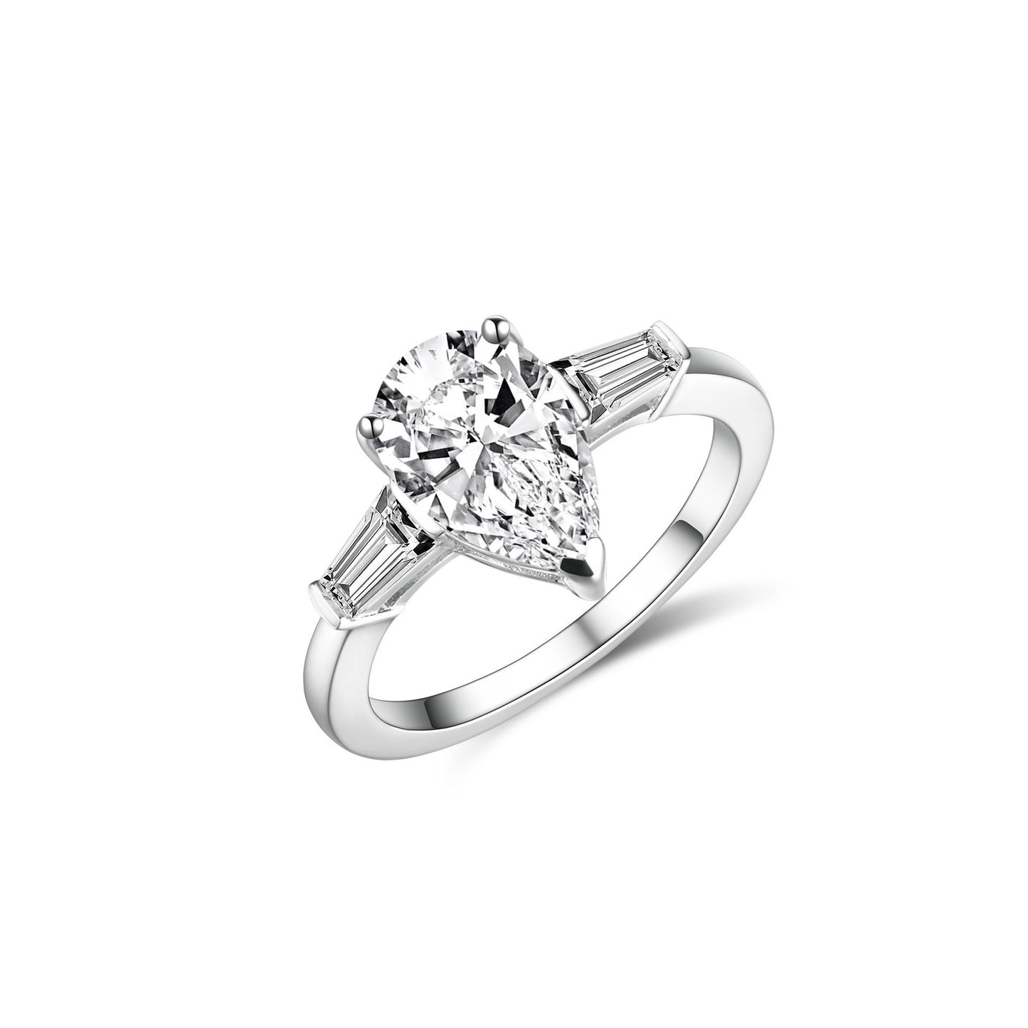 Moissanite Pear Cut with Tapered Baguettes Ring