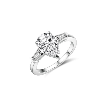 Moissanite Pear Cut with Tapered Baguettes Ring