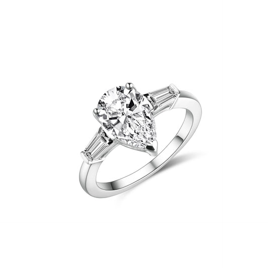 Moissanite Pear Cut with Tapered Baguettes Ring
