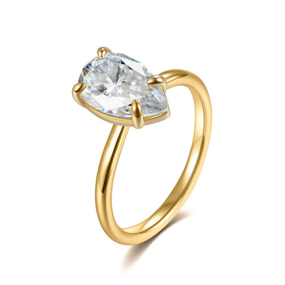 Moissanite Pear Shaped Drop Solitaire Ring