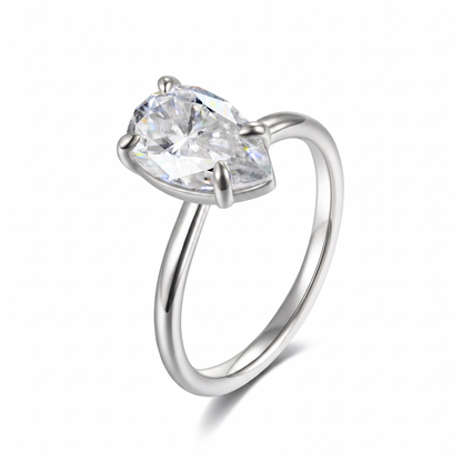 Moissanite Pear Shaped Drop Solitaire Ring