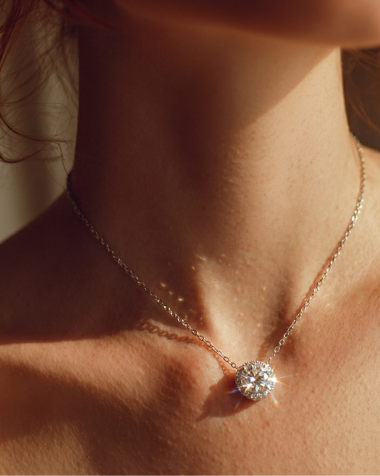 Moissanite Round Brilliance Halo Pendant Necklace