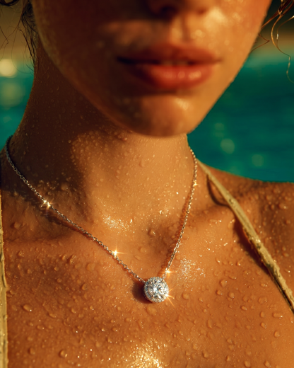 Moissanite Round Brilliance Halo Pendant Necklace
